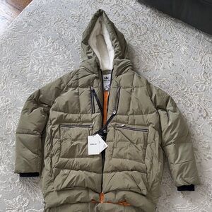 OLAY Green and Orange Puffer Jacket with Hood